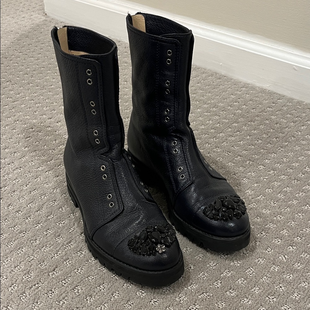 Jimmy Choo Black Embellished Combat Boots